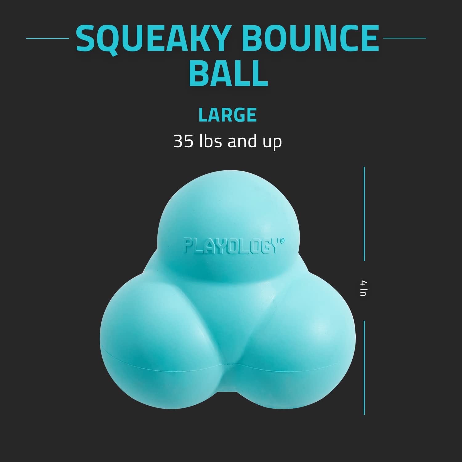 Playology Squeaky Bounce Ball Dog Toy, for Large Dog Breeds (35lbs and Up) - for Heavy Chewers - Engaging All-Natural Peanut But
