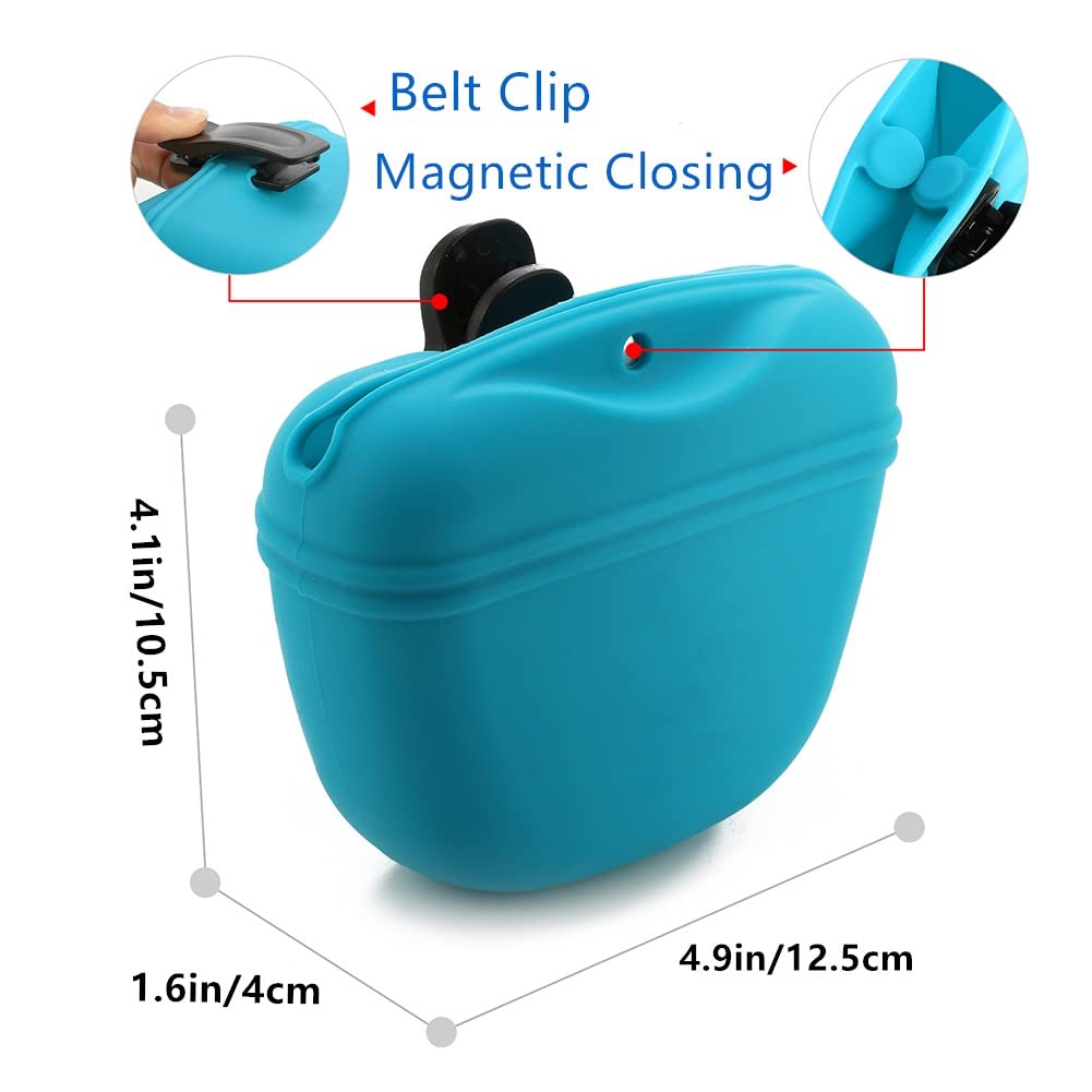 RoyalCare Silicone Dog Treat Pouch-Small Training Bag-Portable Dog Treat Bag for Leash with Magnetic Closure and Waist Clip - 2p