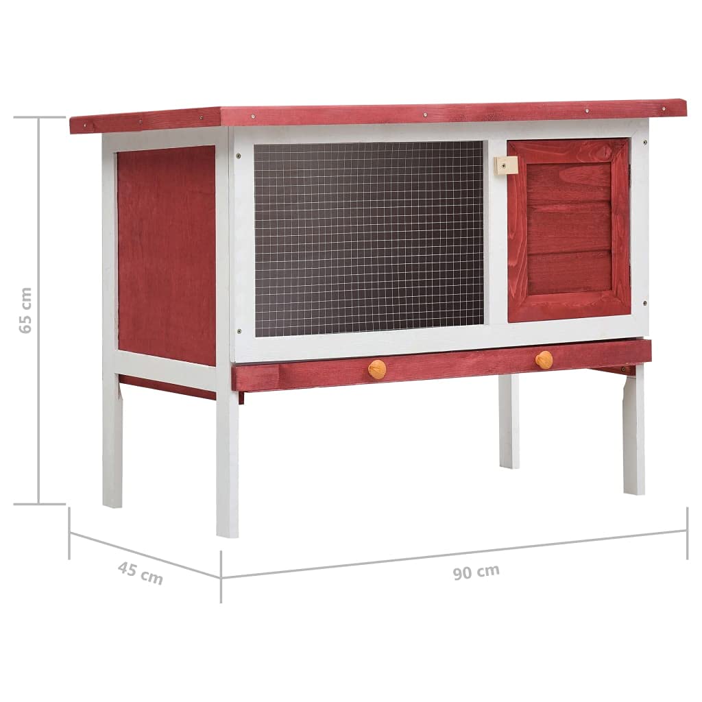 vidaXL Outdoor Rabbit Hutch 1 Layer in Red Wood – an Exercise Space with Wire Mesh, Cozy Cubby and Slide-Bolt Latch