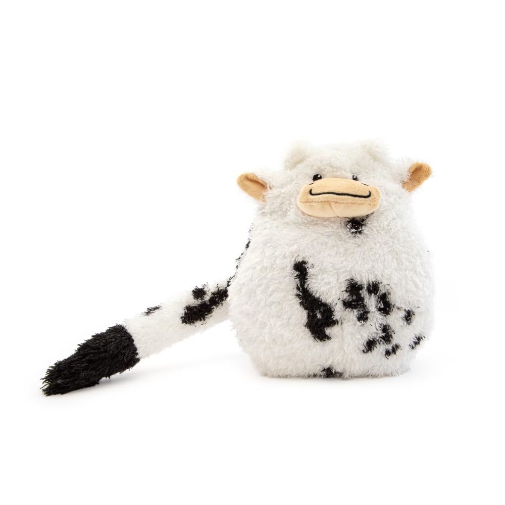 Guru Hide-A-Tail Cow Plush Dog Toy - Interactive Squeaky Crinkle Puzzle Toy for Dogs with Hidden Tail Pocket - Tug Fetch Treat D
