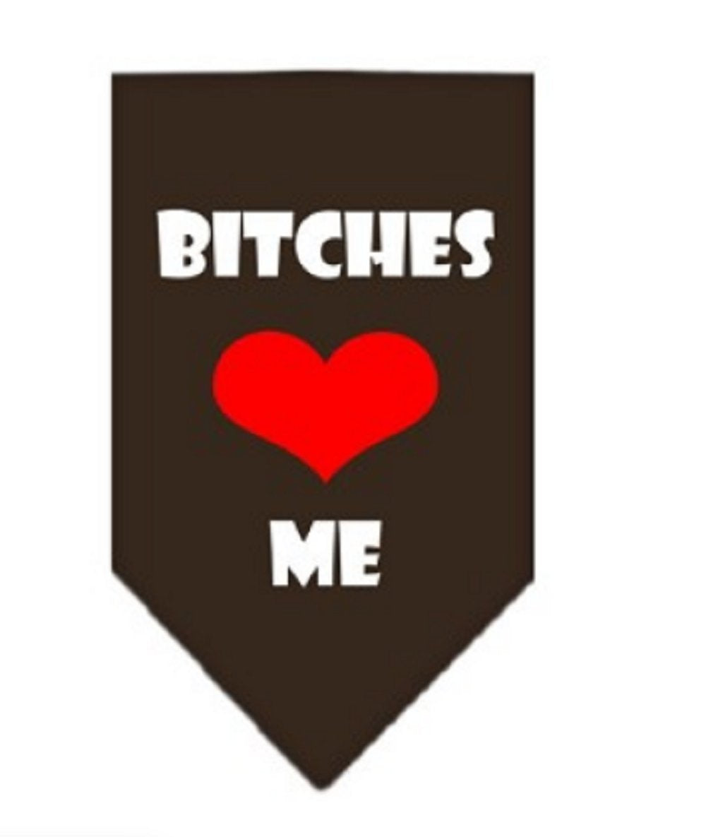 Mirage Pet Products Bitches Love Me Screen Print Bandana for Pets, Large, Cocoa