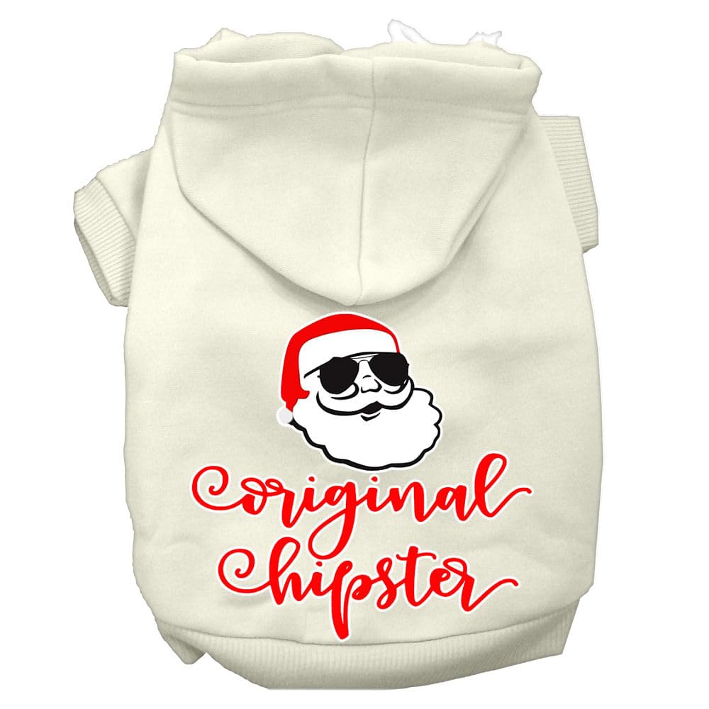 Christmas Pet Dog & Cat Hoodie Screen Printed, 'Original Hipster' Cream Lg (10-14 Lbs.)