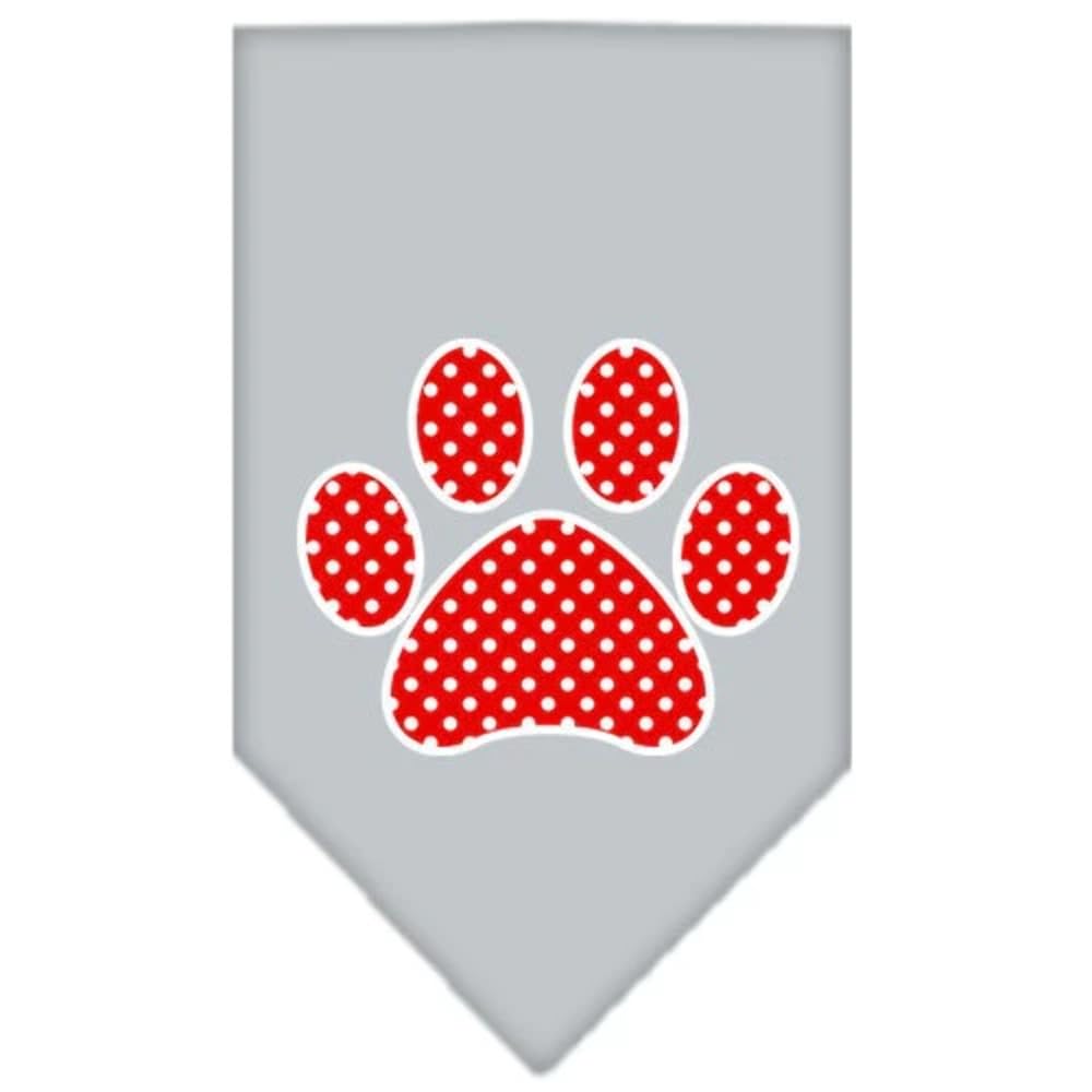 Pet and Dog Bandana Screen Printed, Red Swiss Dot Paw Red Large