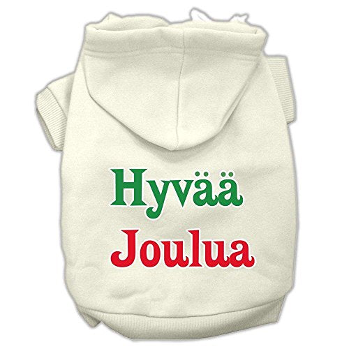 Pet Dog & Cat Hoodie Screen Printed, Hyvaa Joulua Cream XL (14-20 lbs.)