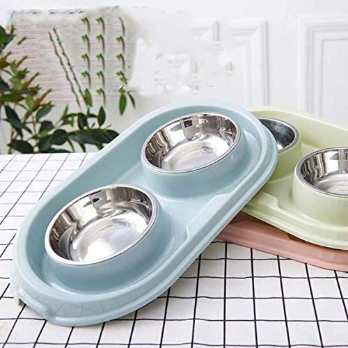 MXCELL Double Dog Cat Food Bowls, Stainless Steel Pet Bowls Dog Water Bowls with No-Spill and Non-Skid PP Station, Food Water Fe