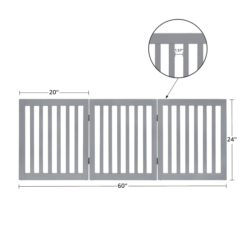 Unipaws Freestanding Wooden Pet Gate For Dog And Cat, 24' H And 36' H Foldable Dog Gate With 2Pcs Support Feet For Doorway, Halls, Stairs, Grey, Indoor Use