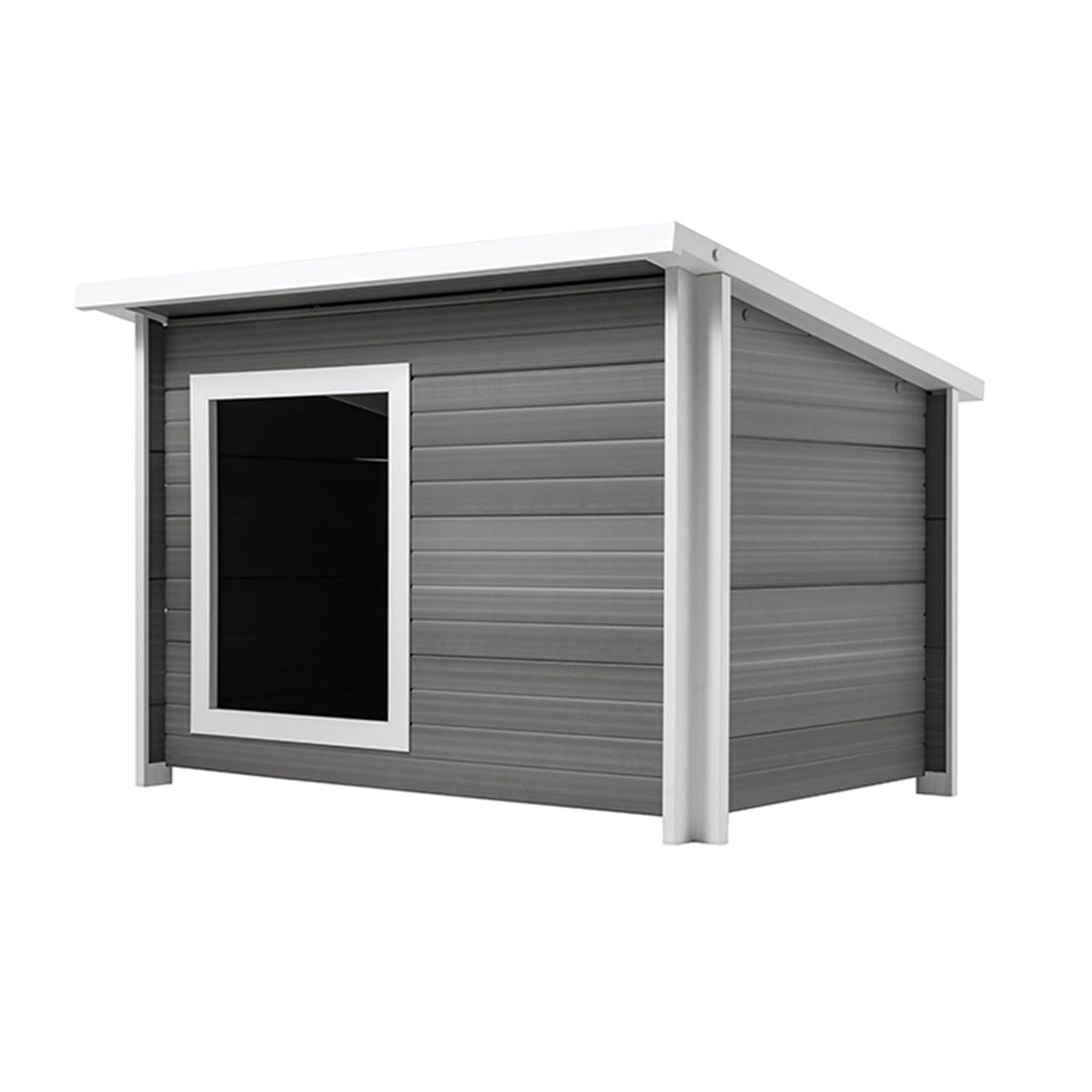 ECOFLEX Rustic Lodge Gray Dog House – Extra Large, 10-YR Warranty - Non-Toxic, Eco-Friendly w/Raised Floor.