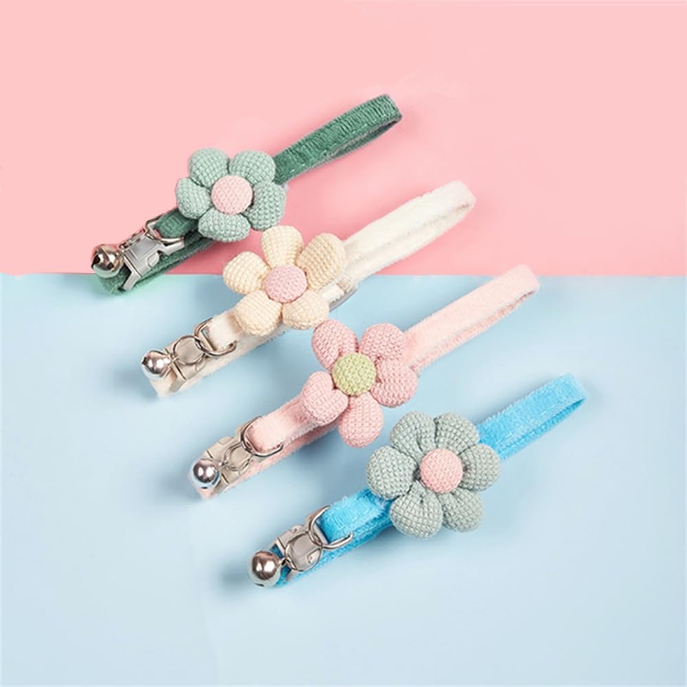 Small Dog Collar With Bell,Green Flower Cat Collar With Bells Suede Girl Cute Fancy Boys Puppy Collar With Bells For Xxs Xs Tiny