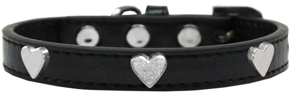 Mirage Pet Products 631-14 BK14 Heart Widget Dog Collar, Size 14, Black/Silver