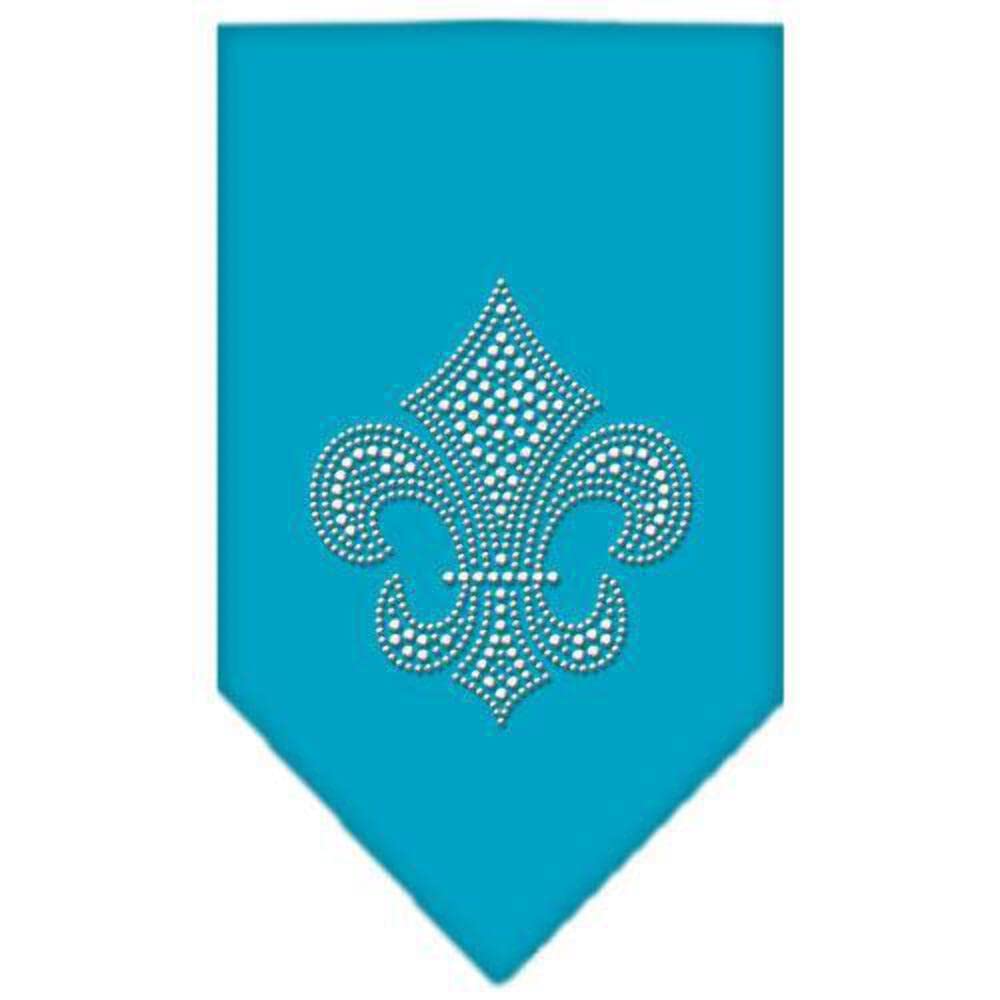 Pet and Dog Bandana Rhinestone, "Silver Fleur De Lis" Turquoise Small