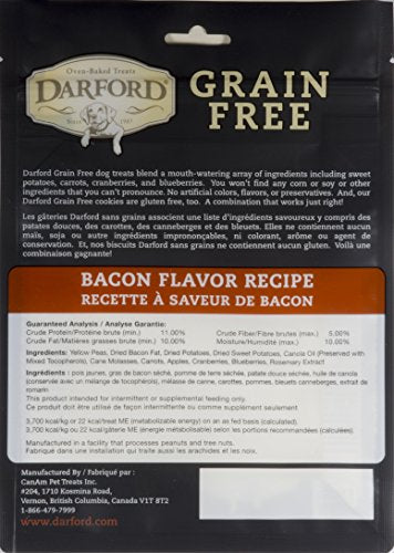 Darford Grain Free Dog Treats - Bacon Recipe - 12 oz Bag - All Natural Baked Dog Biscuits with Real Meat - No Corn, Soy, or Grai