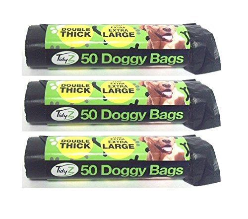 150 Extra Strong TidyZ Black Doggy Waste Bags With Tie Handle 32cm x 38cm