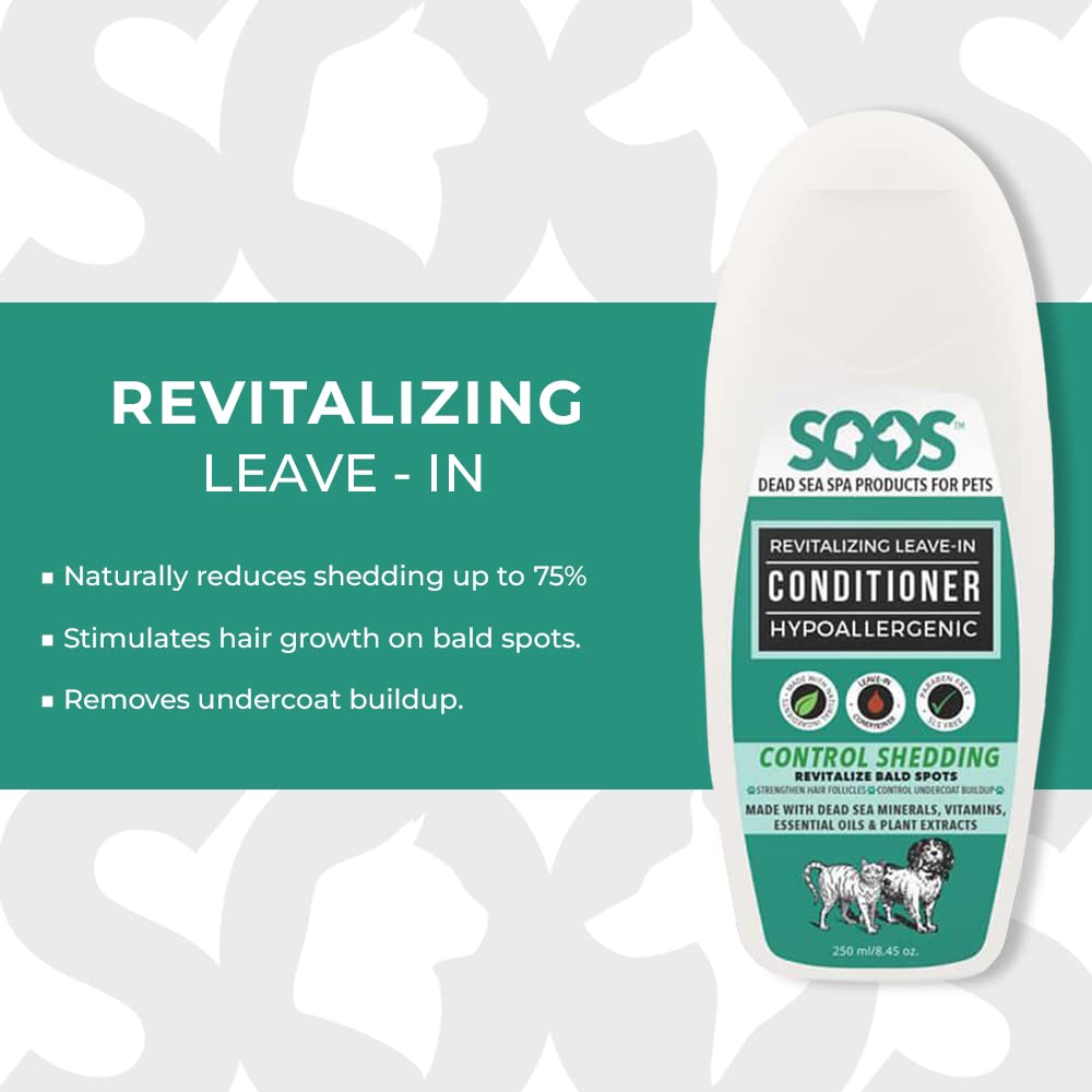 Soos Pets Pet Conditioner Natural Dead Sea Hypoaller-Genic Revitalizing Leave-In Deeply Absorbing With Vitamins Essential Oils Natural Elements For Dogs And Cats - 1X Pet Conditioner (250Ml / 8.45 Oz)