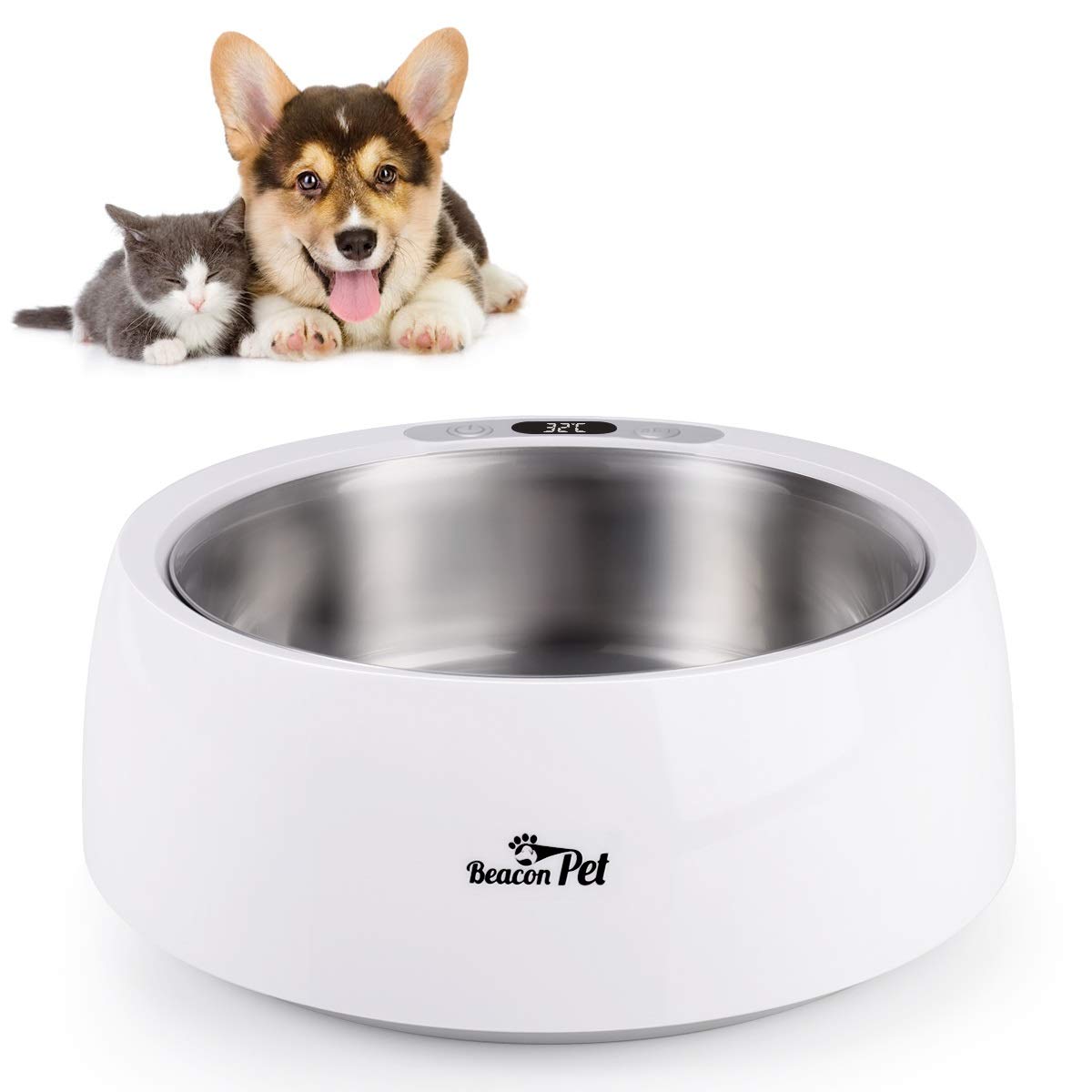 Beacon Pet Heated Bowl 1.5L - Winter Dog and Cat Food Container, Constant Temperature Water Feeder, Automatic Stainless Steel Ca