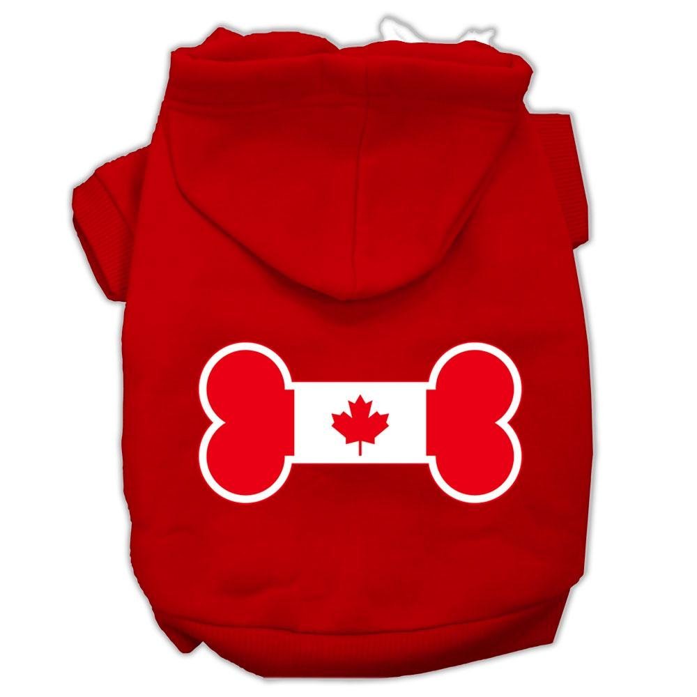 Pet, Dog & Cat Hoodie Screen Printed, 'Bone Shaped Canadian Flag' Red Sm (3-6 Lbs.)