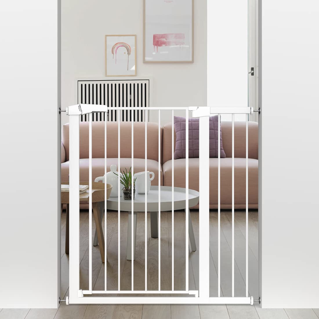 Extra Tall Baby Gate Stand 38' Tall - 76.38'-79.13' Wide Extra Long Large Walk Through Pet Gate For Kids Or Pets - Metal Pressure Mounted Safety Gate