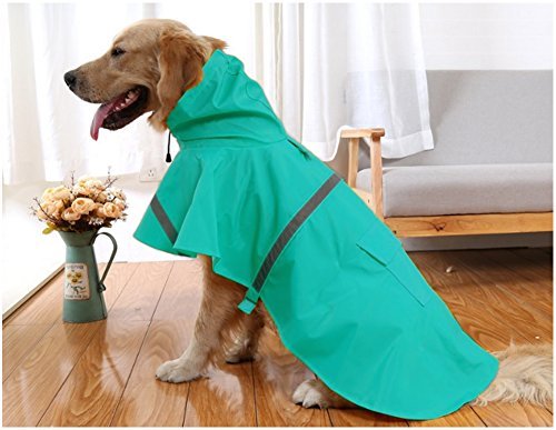 Mikayoo Large Dog Raincoat Adjustable Pet Waterproof Clothes Lightweight Rain Jacket Poncho Hoodies with Strip Reflective(Lake B