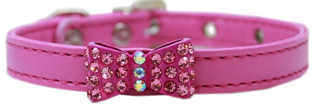 Dog, Puppy & Pet Fashion Collar, &quot;Bow-Dacious Crystal&quot; Bright Pink 12