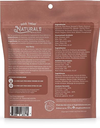 Dog Treat Naturals Salmon & Mango Superfood Sticks for Dogs | All-Natural Premium Training Dog Treats | Contains Turmeric for Jo