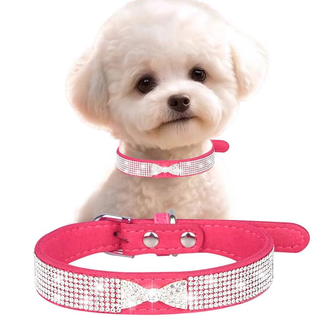 Diamond Puppy Collars, Pretty Bow Crystal Rhinestone Cat Collars Glitter Jeweled Sparkly Bling Girl Dog Collar For Xxs Xs Small 