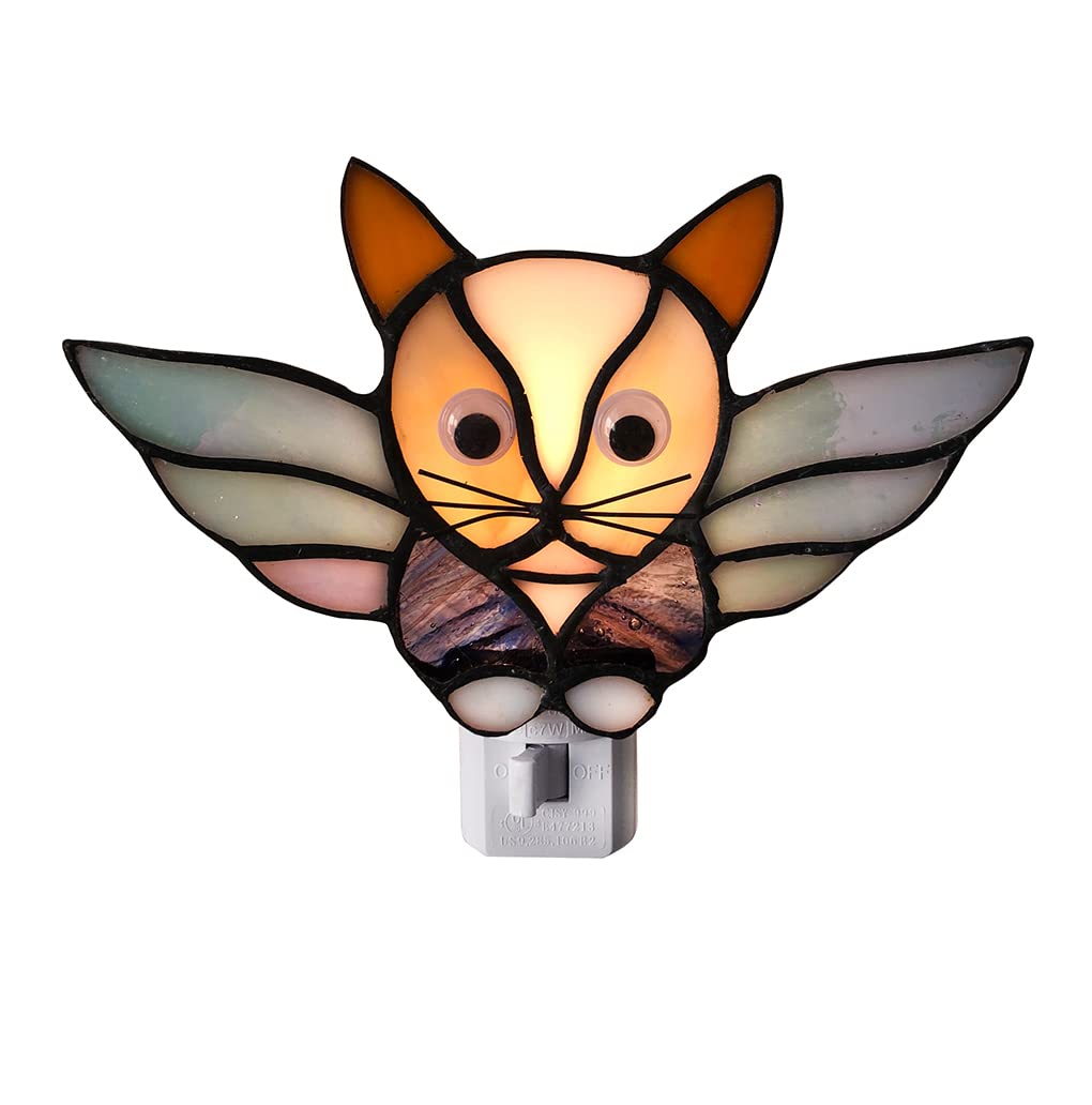 Duonayu Stained Glass Cat Night Light, Cats Decorative Night Light, Pet Commemorative Gift, Love Cats (Dym9005) (Grey)