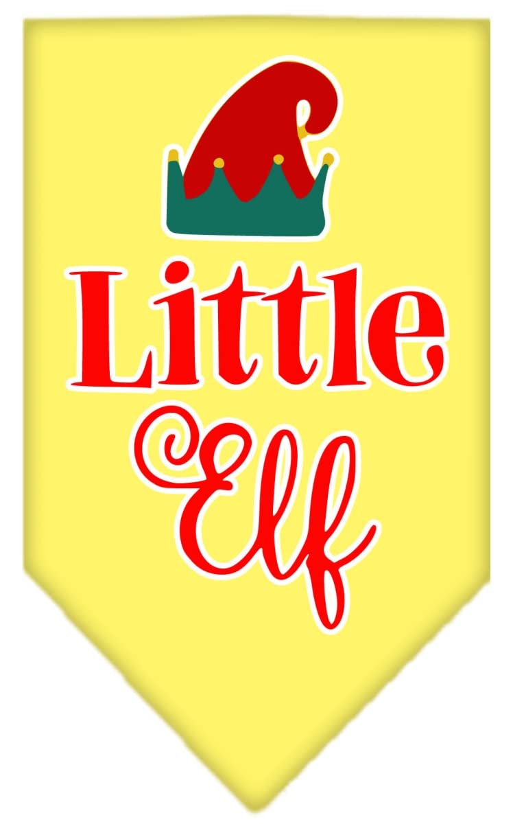 Christmas Pet and Dog Bandana Screen Printed, &quot;Little Elf&quot; Yellow Small