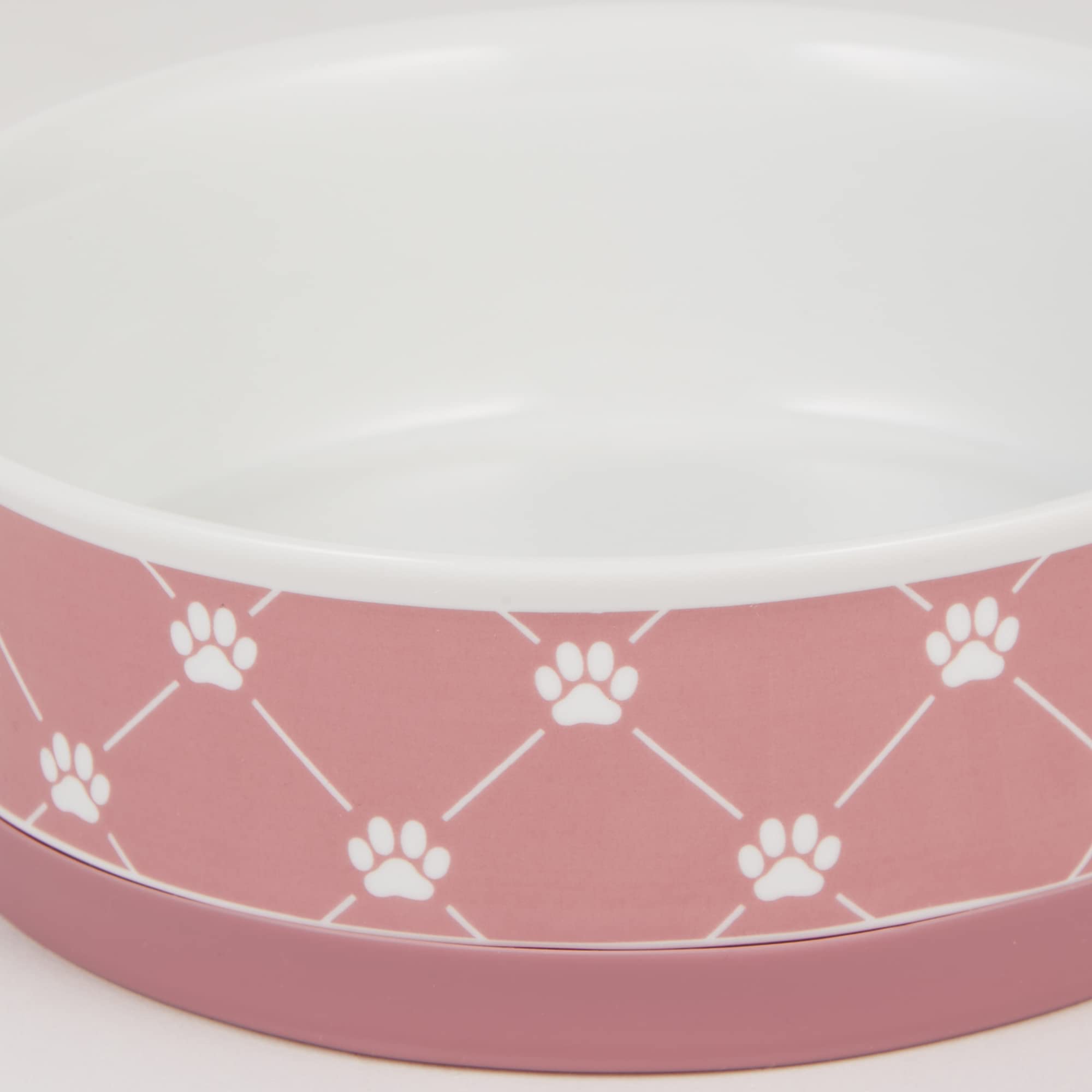 Bone Dry Trellis Paw Print Pet Bowl, Dishwasher Safe, Non-Slip, Medium 6x2, Rose, 2 Count