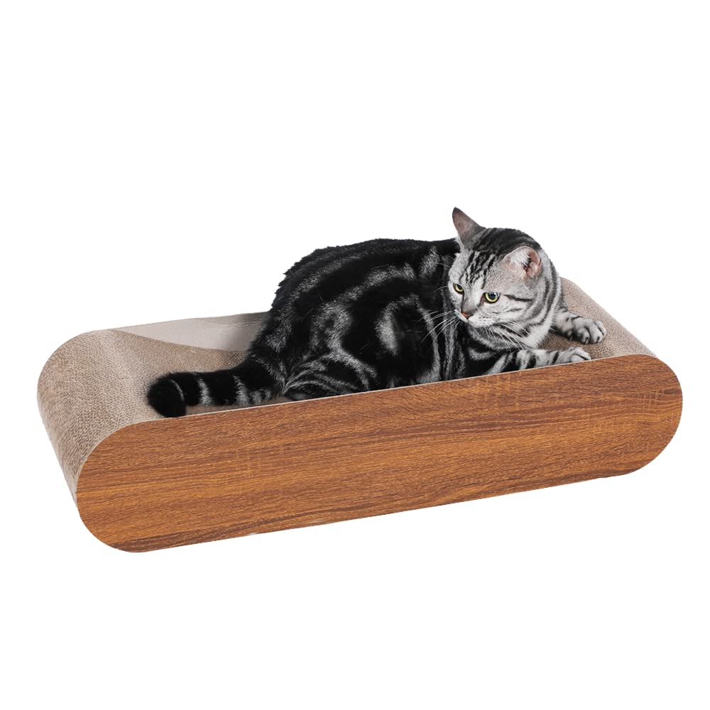Fluffydream Cat Scratcher Cardboard, Scratching Pad House Bed Furniture Protector, Infinity Shape (Wood, Reversible Wood)
