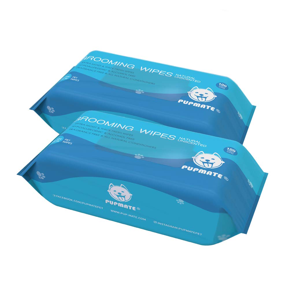 Pupmate Natural Pet Grooming Wipes, 100 Fresh Counts, Extra Moist & Thick For Dogs & Cats, Puppies & Kittens