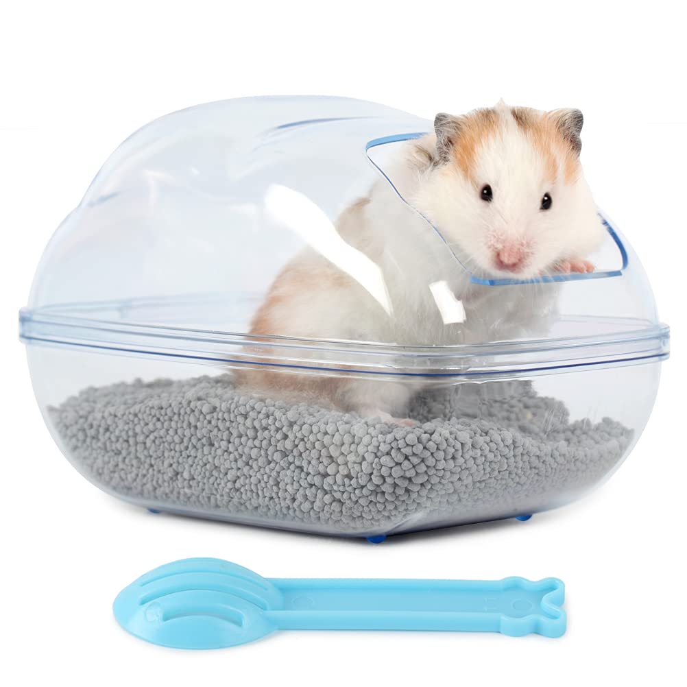 Bucatstate Hamster Sand Bath Container Large Transparent Hamster Toilet With Scoop Set For Dwarf Pets Small Animals Cage Accessories (Blue, Large)
