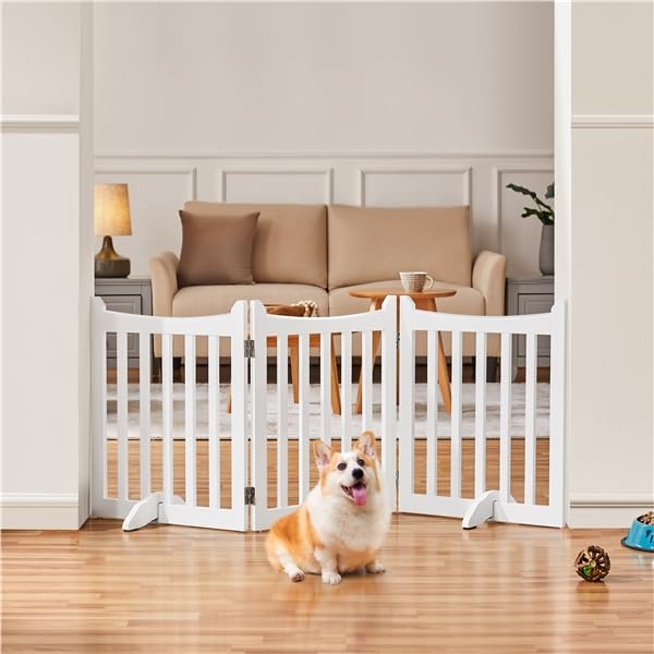 Yaheetech 24  H Freestanding Pet Gate for Dogs Wooden Dog Gates for Hallway, Doorway Collapsible Indoor Pet Fence with Support F
