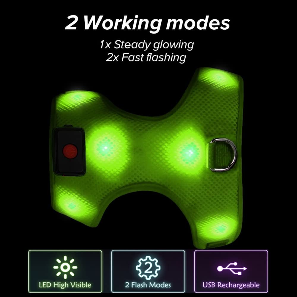DOMIGLOW Light Up Harness for Dogs, No-Pull LED Dog Harness, USB Rechargeable Glowing Pet LED Vest for Night Walking Camping (Gr