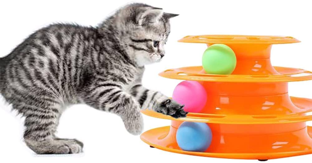Cature Care By Nature Cat Toy 3 Level Tower Ball&Track Roller Interactive Cat Chaser Toy(Pink)