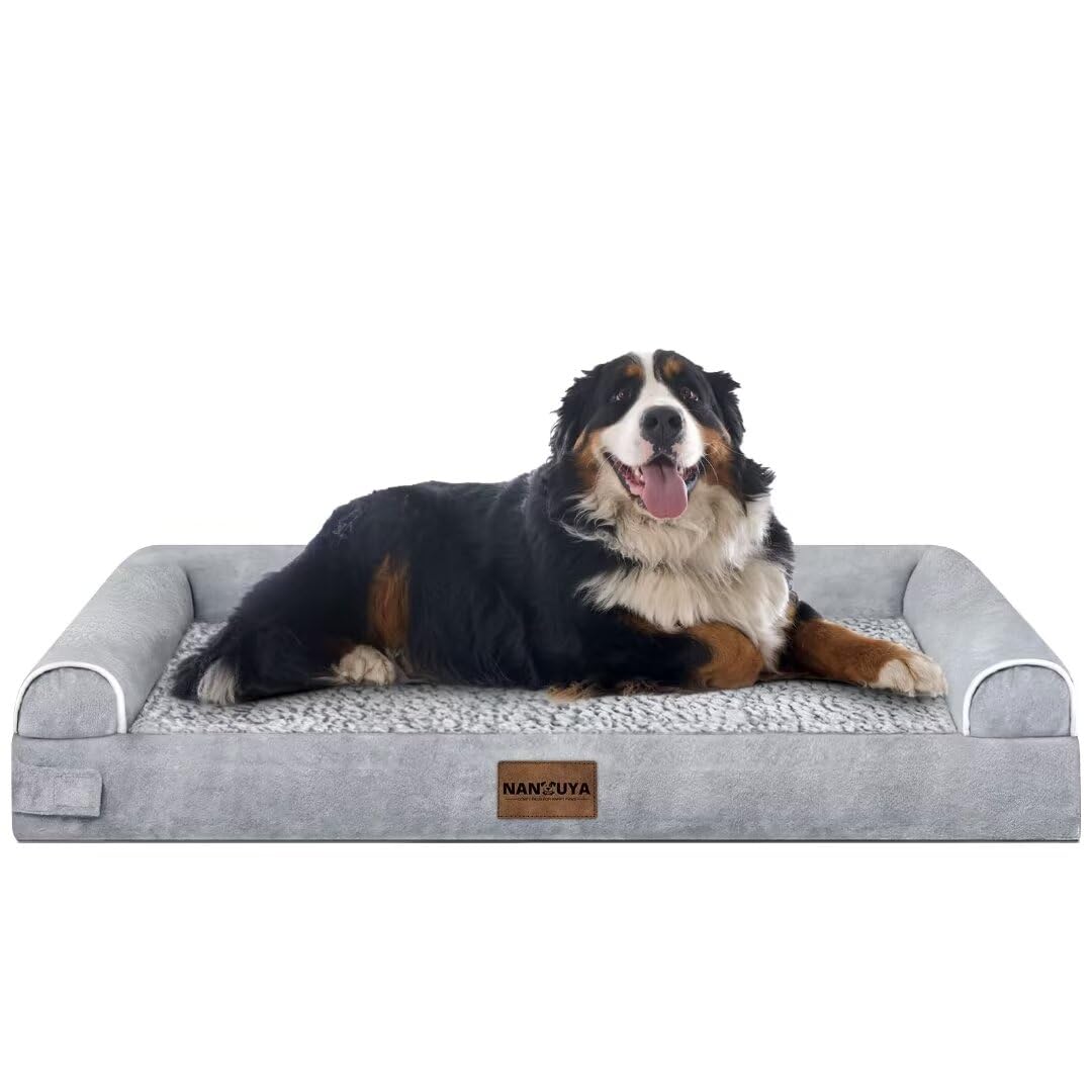 Large Dog Bed Orthopedic Washable: Jumbo Dog Bed Bolster Extra Large Dogs Egg Crate Foam Sofa Couch Waterproof Removable Cover - Grey