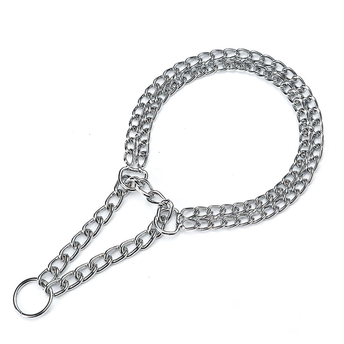 Silver Dog Chain Collar,2 Rows Stainless Steel Chew Proof Cuban Link Dog Collar Metal Martingale Collar Heavy Duty Training Boy