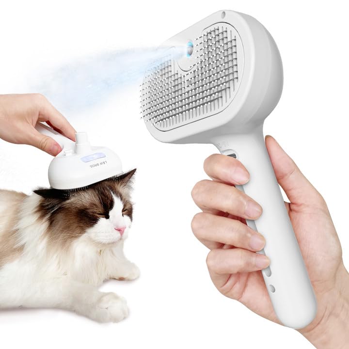 L&W Bros. Cat Steam Brush For Shedding Self Cleaning Steamy Cat Brush Cats Hair Grooming Brush Misting Cat Steamer Brush For Lon