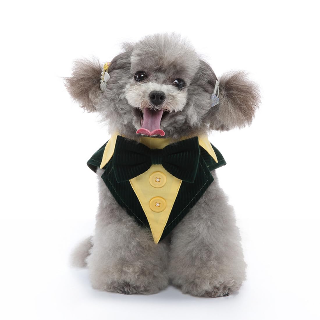 Doteyayp Puppy Velvet Tuxedo With Detachable Bowtie Prom Wedding Formal Wear Prince Costume For Small Dog (Large, Green)