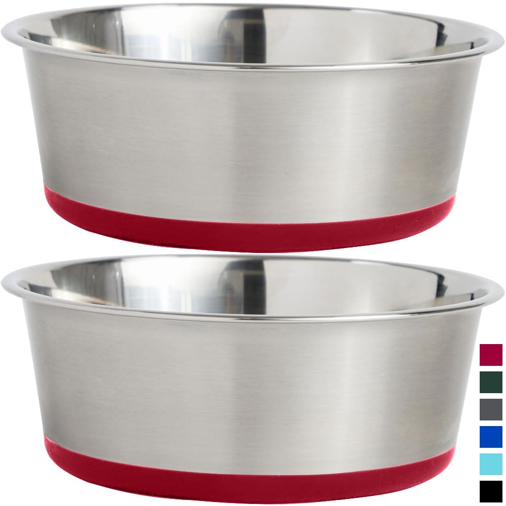 GORILLA GRIP Set of 2 Dog Bowls, Holds 4 Cups (32 fl oz), Heavy Duty Metal Food and Water Bowl for Feeding Dogs and Cats, Dishwa