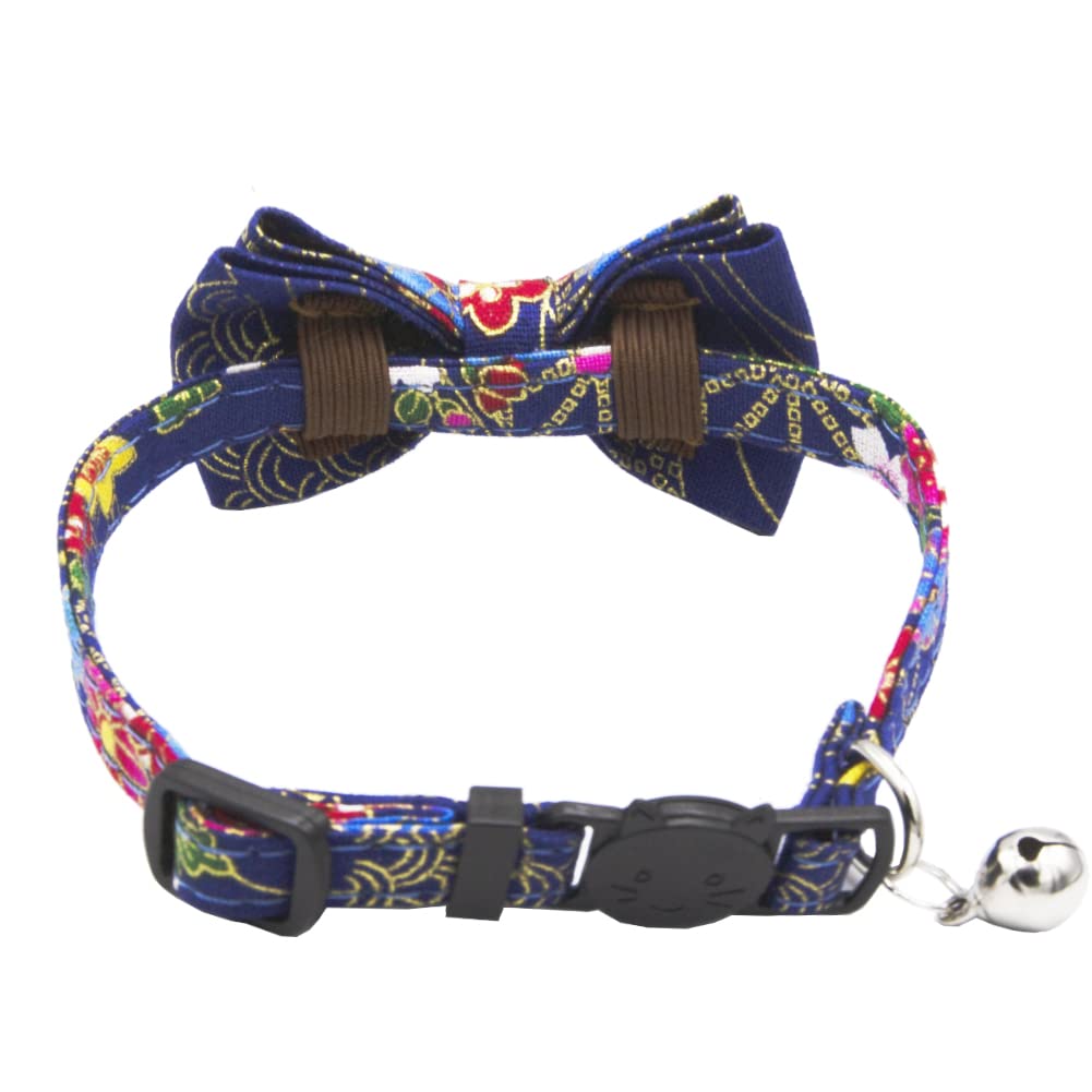 Icicecream Breakaway Cat Collar With Bow Tie And Bell, Japanese Kimono Patterns, Detachable Adjustable Safety Collars For Girl B