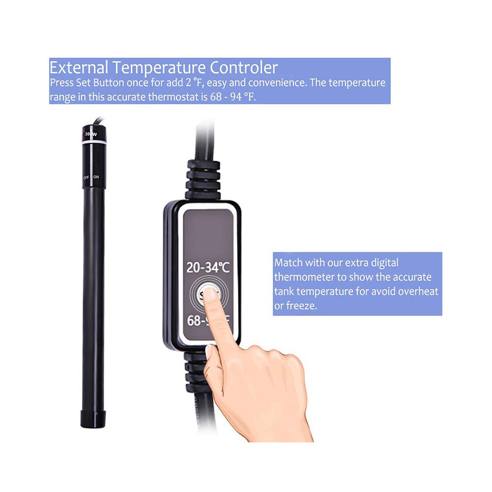 Mq Titanium Alloy 200W Aquarium Heater For Salt And Fresh Water, Digital Led Display Submersible Heater With External Thermostat Controller, For Fish Tank 25-40Gallon