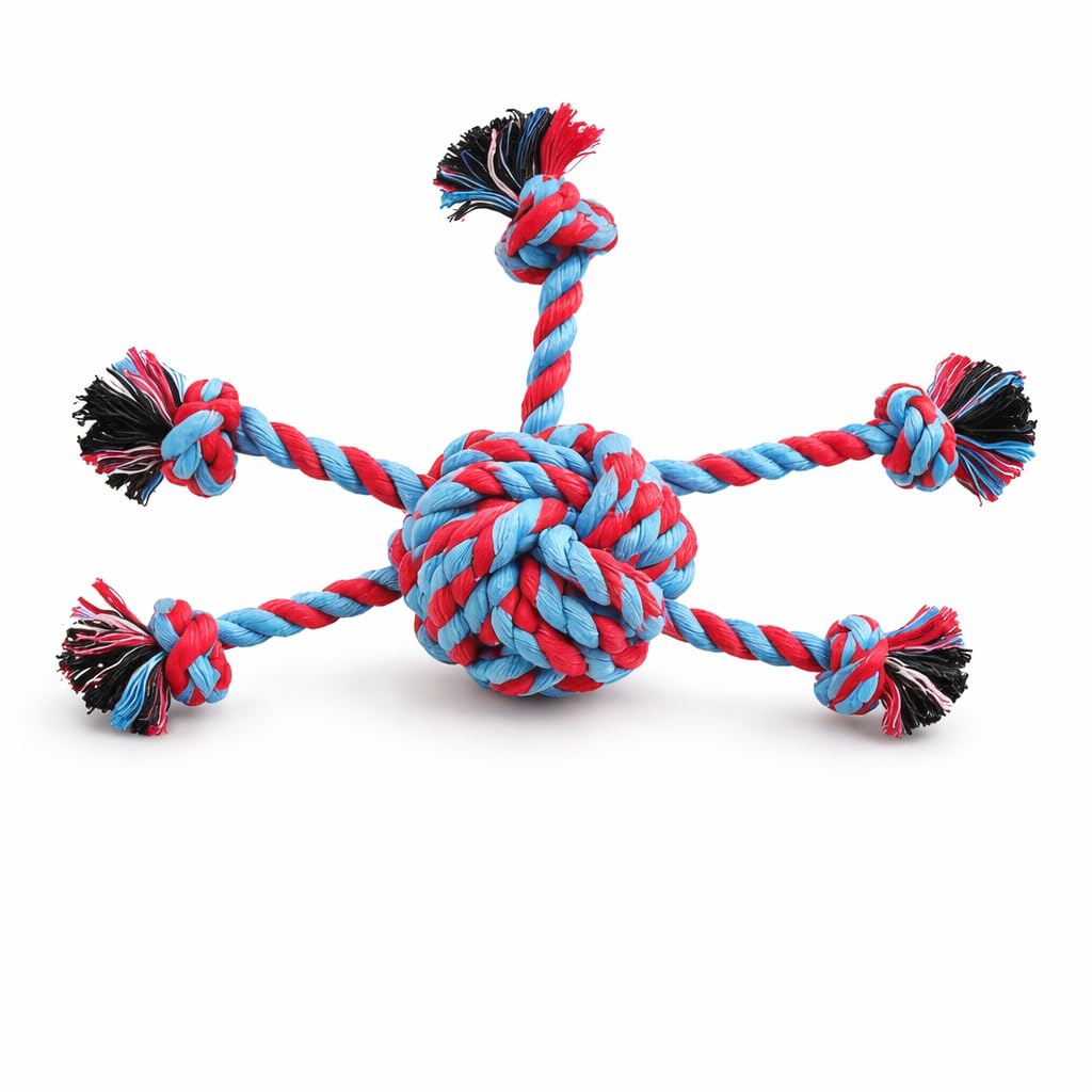 Vijv Toys Spider Ball Cotton Rope Dog Toy | Durable Chew & Tug Toy for Dogs | Knotted Rope Ball with Multiple Legs for Teeth Cle