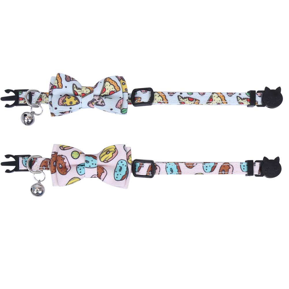 2 Pack/Set Cat Collar Breakaway With Cute Bow Tie And Bell For Kitty Adjustable Safety