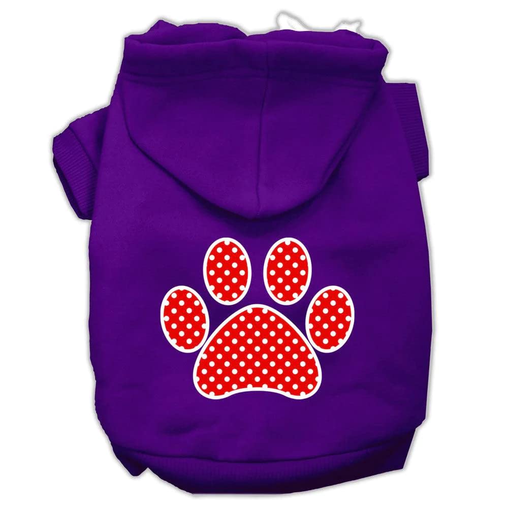 Pet Dog & Cat Hoodie Screen Printed, 'Red Swiss Dots Paw' Purple 3Xl (25-35 Lbs.)