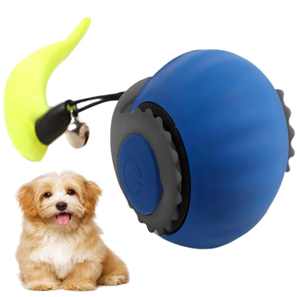 2 Pack Automatic Moving Dog Toy Ball,Smart Interactive Cat Toy Ball With Tail&Interactive Sensor,(2Packs Blue)