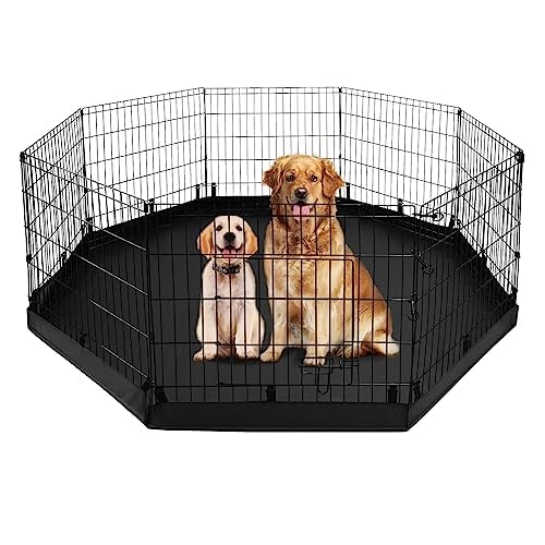 Pjyucien Dog Playpen - Metal Foldable Dog Exercise Pen, Pet Fence Puppy Crate Kennel Indoor Outdoor With 8 Panels 24”H & Bottom Pad For Small Medium Pets