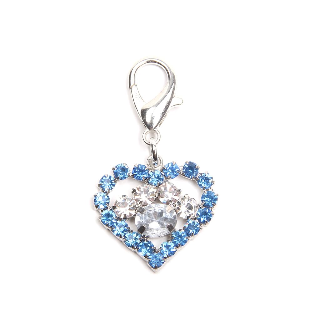 Xksrwe Bling Rhinestones Heart&Paw Charm Pendant Jewelry For Pet Dog Cat Puppy Necklace Collar Accessory (Blue)