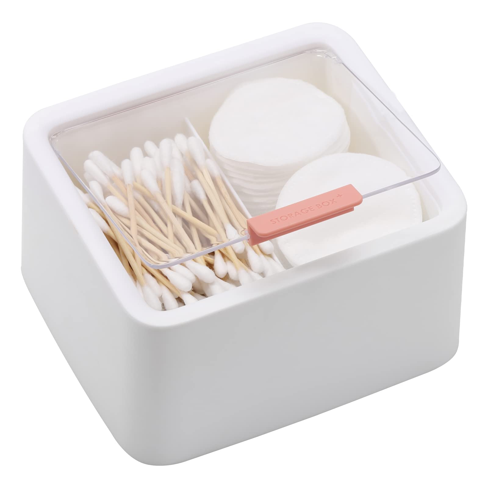 Tecbeauty 2 Slot Cotton Swab Ball Qtip Holder Jar Plastic Container Dispenser Box With Hinged Lid For Bathroom Home Storage Orga