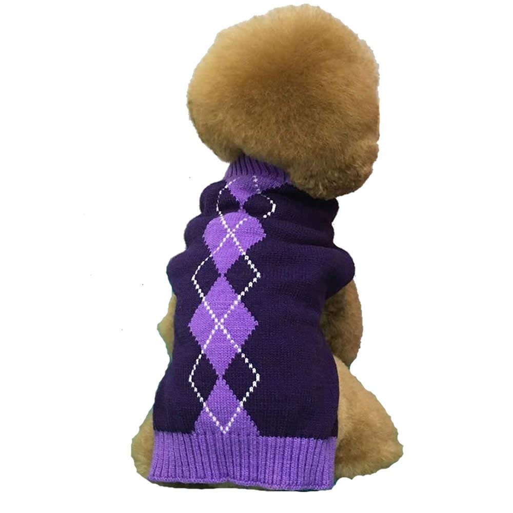 Argyle Knit Pet Sweaters Clothes For Small Dogs, Classic Purple Small (S) Size