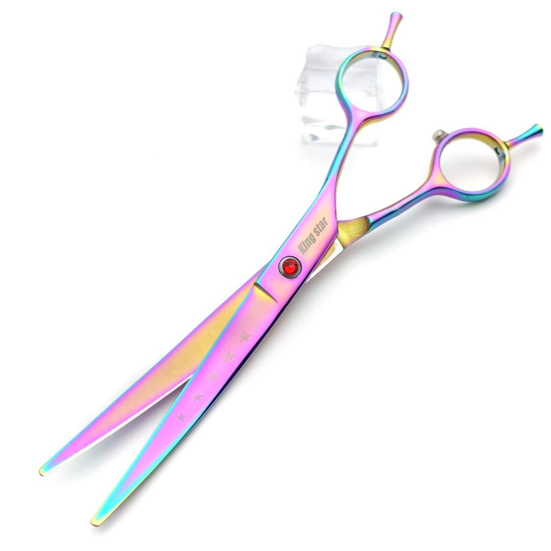 7.0In Titanium Professional Pet Grooming Scissors Set,Straight & Thinning & Curved Scissors 3Pcs Set For Dog Grooming,A349 (Rainbow)