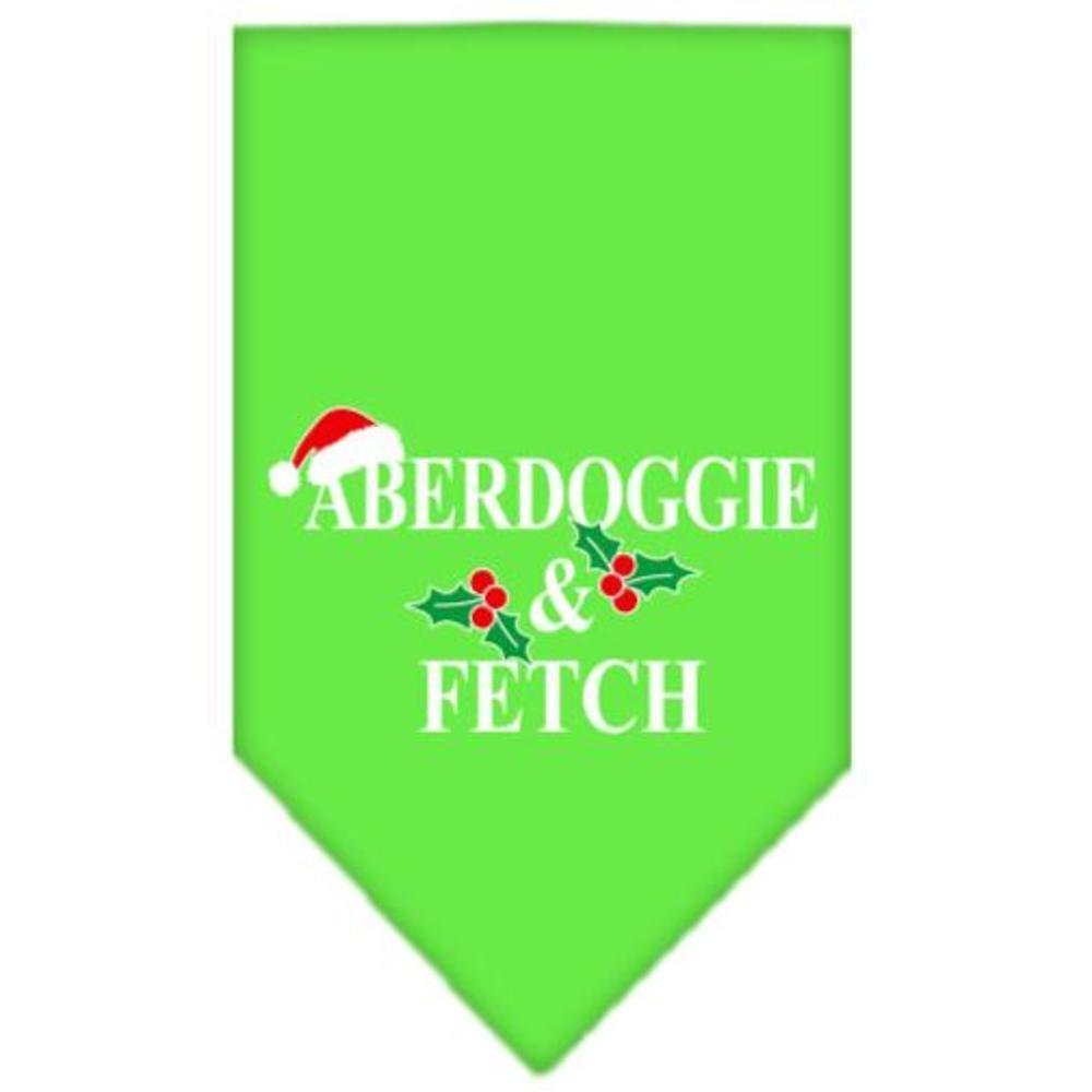 Christmas Pet and Dog Bandana Screen Printed, &quot;Aberdoggie Christmas&quot; Lime Green Small